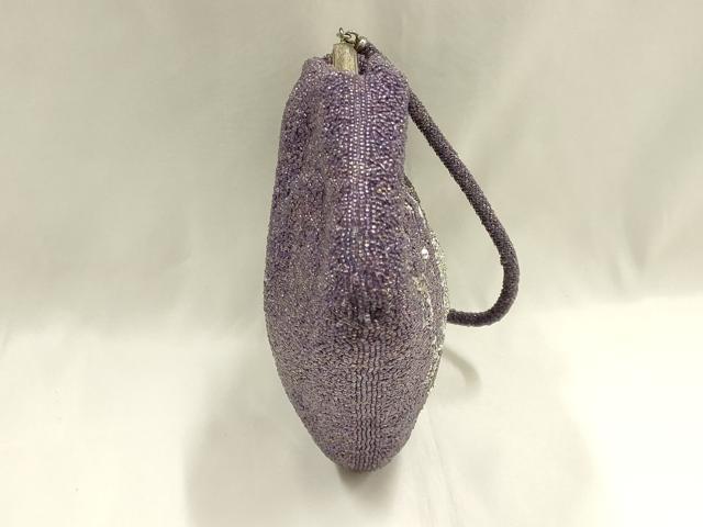 平和屋着物▼和装小物 和装バッグ ハンドバッグ ビーズバッグ 花柄 ラインストーン がま口 逸品 AABJ1168ay