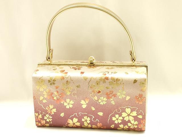 平和屋着物▼和装小物 和装バッグ ハンドバッグ 雪輪花文 桜 金彩 逸品 AABJ1184ay