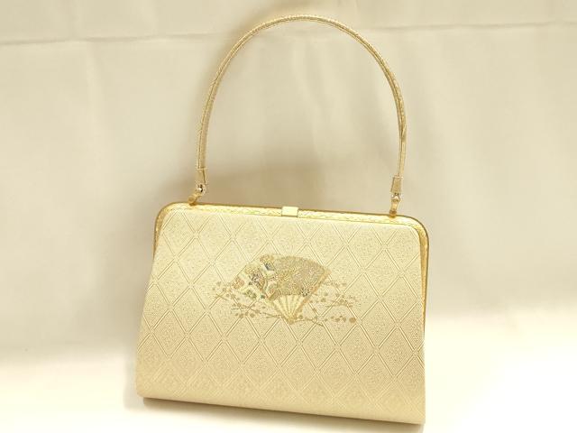 平和屋着物▼和装小物 和装バッグ 九百佐賀錦 ハンドバッグ 吉祥文 扇子 金糸 帯地使用 逸品 AABJ1191ay