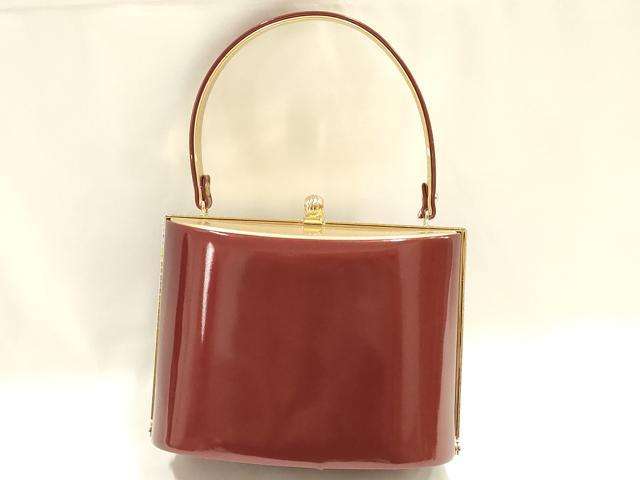 平和屋着物▼和装小物 和装バッグ ハンドバッグ エナメル 赤×金 逸品 AABJ1198ay