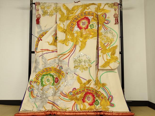 平和屋本店●色打掛 和装 結婚式 婚礼 神社挙式 花嫁 総刺繍 扇面飛鶴花文 十二単風 金銀糸 逸品 AABJ1209ou