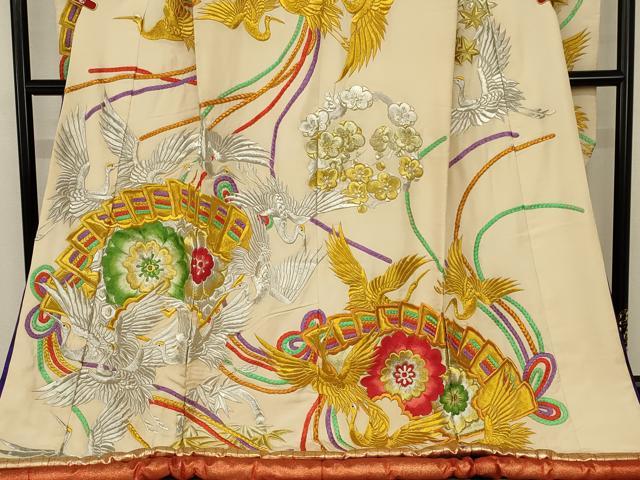 平和屋本店●色打掛 和装 結婚式 婚礼 神社挙式 花嫁 総刺繍 扇面飛鶴花文 十二単風 金銀糸 逸品 AABJ1209ou