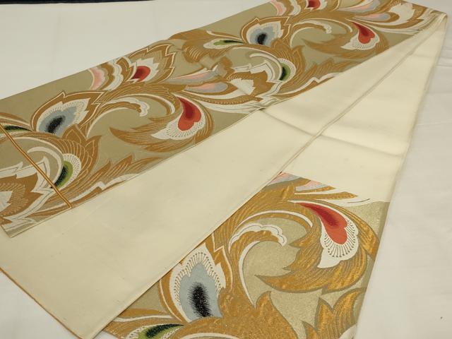 平和屋着物◎六通柄袋帯 葉尽くし 金糸 正絹 逸品 AABJ1218ou