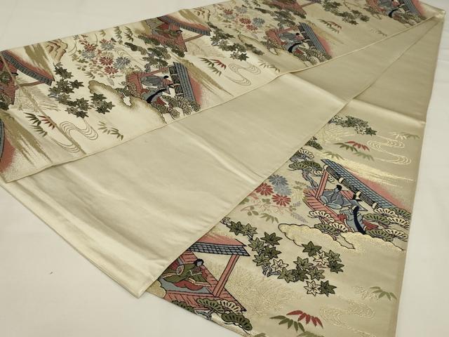 平和屋着物◎六通柄袋帯 唐織 人物風景花文 金糸 正絹 逸品 AABJ1219ou