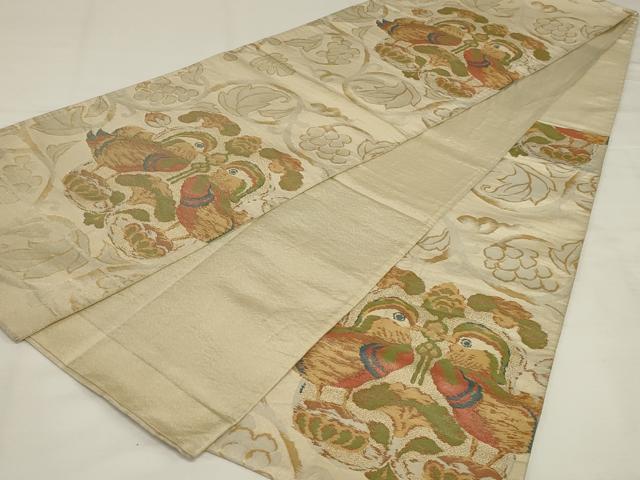 平和屋着物◎六通柄袋帯 向かい鳥花文 金糸 正絹 逸品 AABJ1221ou