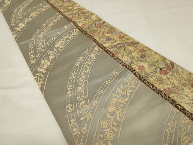 平和屋着物◎六通柄袋帯 唐織 鴛鴦花文 金糸 正絹 逸品 AABJ1222ou