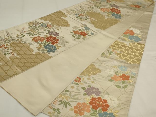 平和屋着物◎六通柄袋帯 唐織 花籬文 金糸 正絹 逸品 AABJ1226ou