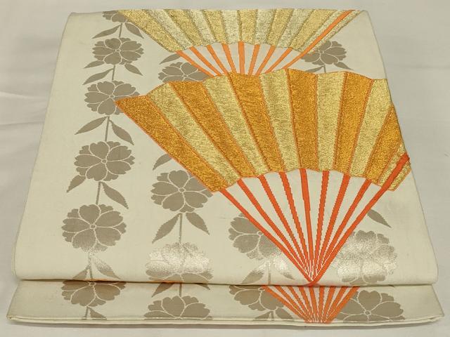 平和屋着物◎六通柄袋帯 扇花文 金銀糸 正絹 逸品 AABJ1227ou