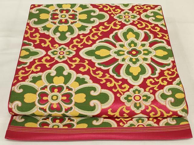 平和屋着物◎六通柄 本袋帯 唐織 花唐草文 正絹 逸品 未使用 AABJ1229ou