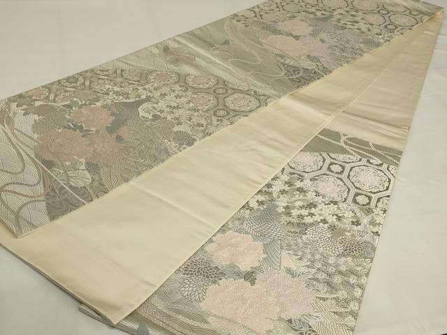 平和屋着物◎六通柄袋帯 唐織 孔雀花文 プラチナ箔 正絹 逸品 AABJ1234ou