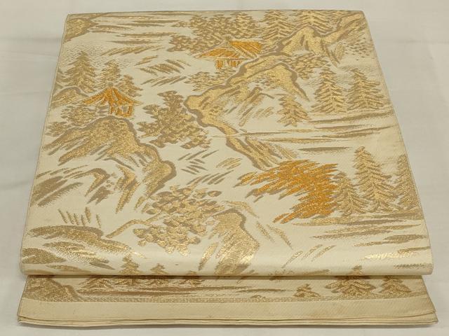 平和屋着物◎六通柄 本袋帯 風景文 金糸 正絹 逸品 AABJ1237ou