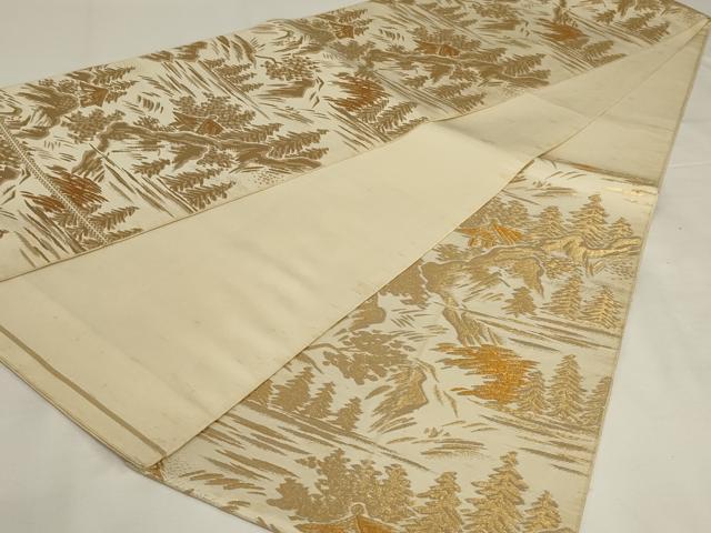 平和屋着物◎六通柄 本袋帯 風景文 金糸 正絹 逸品 AABJ1237ou