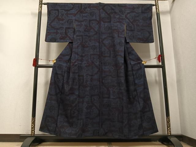 平和屋着物●結城紬 80亀甲 幾何学文様 正絹 逸品 AABJ1252ph