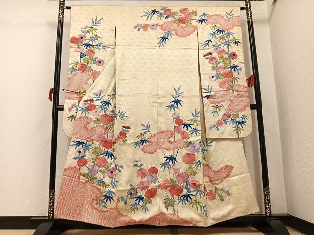 平和屋着物●豪華振袖 刺繍 草花文 金糸 正絹 逸品 AABJ1255ph