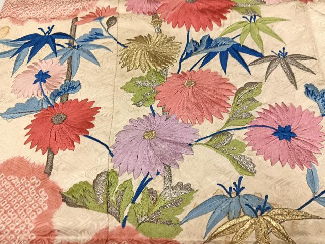 平和屋着物●豪華振袖 刺繍 草花文 金糸 正絹 逸品 AABJ1255ph