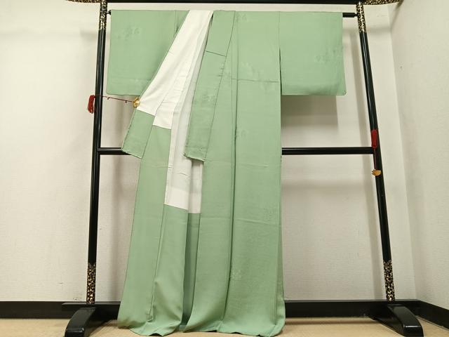 平和屋着物●上質な色無地 樹林地紋 裏葉柳色 正絹 逸品 AABJ1261ph