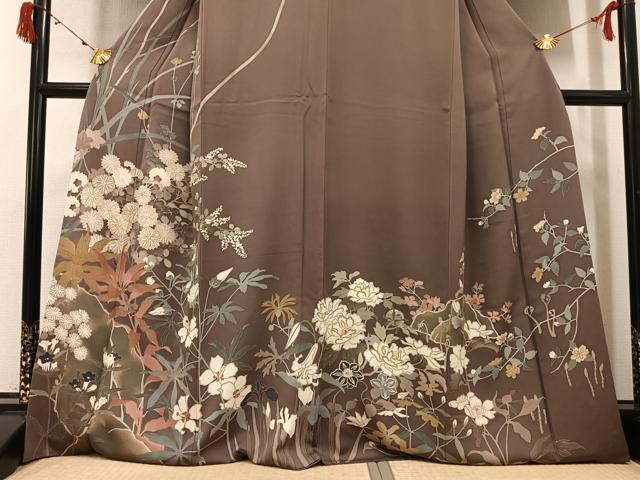 平和屋着物●訪問着 刺繍 草花文 金彩 正絹 逸品 AABJ1265ph
