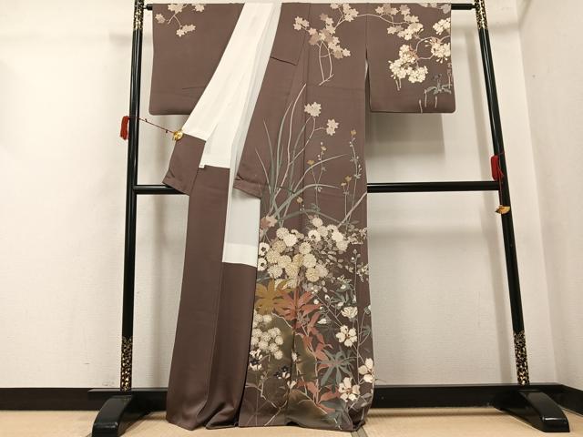 平和屋着物●訪問着 刺繍 草花文 金彩 正絹 逸品 AABJ1265ph