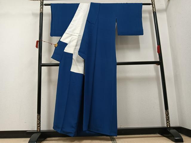 平和屋着物●上質な色無地 青藍色 正絹 逸品 AABJ1274ph