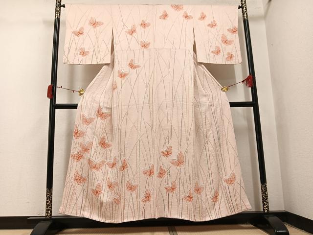平和屋着物●訪問着 絞り 舞蝶文 正絹 逸品 AABJ1290ph
