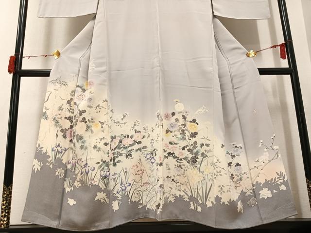 平和屋着物●田中勇吉の弟子 日本工芸会正会員 吉田喜八郎 色留袖 草花文 正絹 逸品 AABJ1293ph