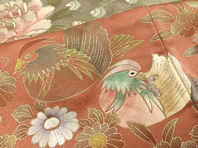 平和屋着物●訪問着 刺繍 孔雀鴛鴦枝花文 暈し染め 金彩 正絹 逸品 AABJ1296ph