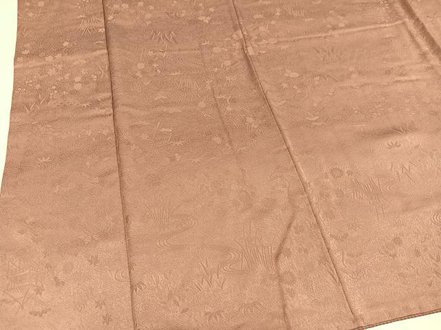 平和屋着物●上質な色無地 風景草花地紋 ときがら茶色 やまと誂製 正絹 逸品 AABJ1299ph