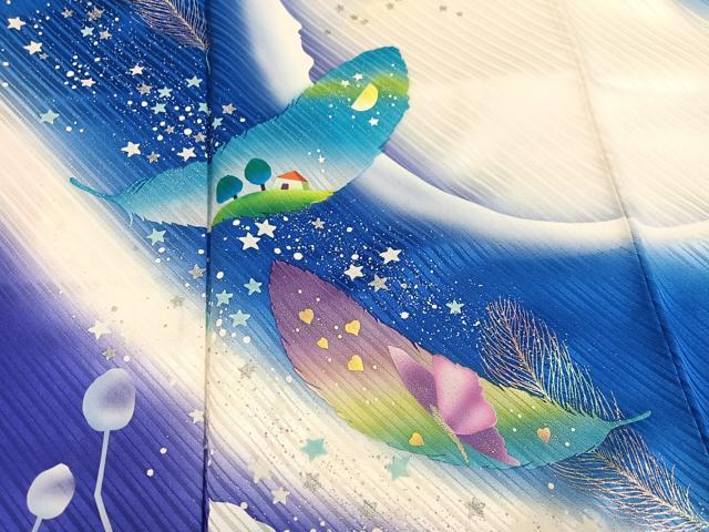 平和屋着物●絵本作家 永田萌 振袖 風景舞蝶文 暈し染め 金銀彩 正絹 逸品 AABJ1300ph