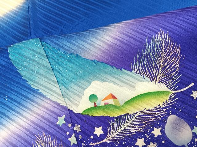 平和屋着物●絵本作家 永田萌 振袖 風景舞蝶文 暈し染め 金銀彩 正絹 逸品 AABJ1300ph