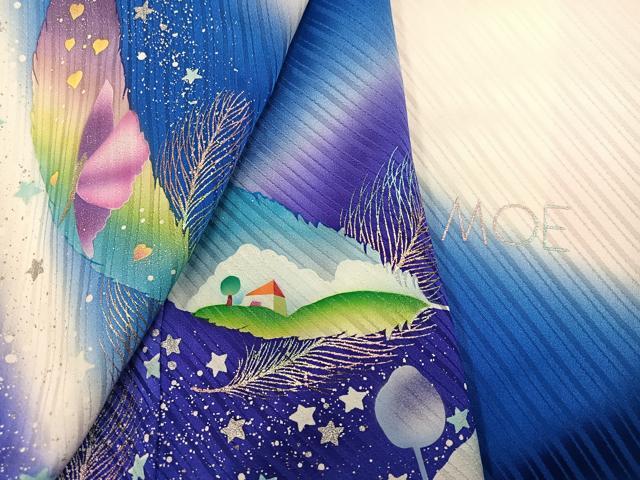 平和屋着物●絵本作家 永田萌 振袖 風景舞蝶文 暈し染め 金銀彩 正絹 逸品 AABJ1300ph