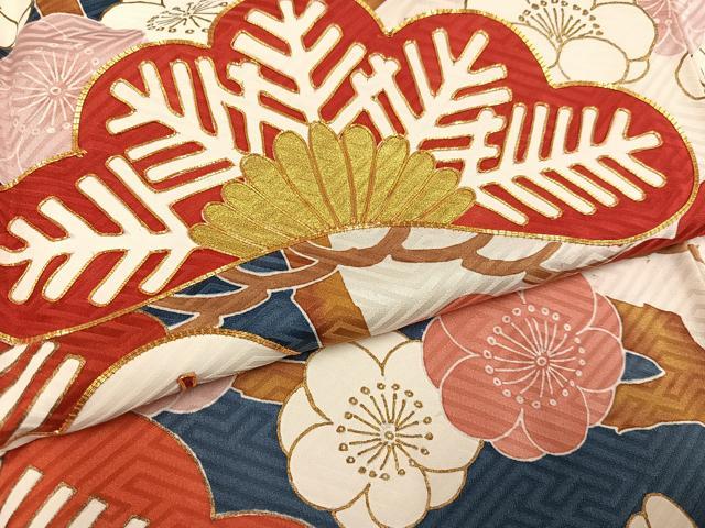 平和屋着物●豪華振袖 駒刺繍 梅松文 金彩 正絹 逸品 AABJ1303ph
