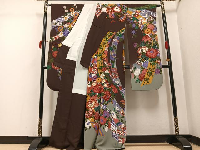 平和屋着物●豪華振袖 友禅 草花文 正絹 逸品 AABJ1304ph