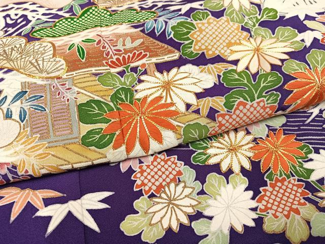 平和屋着物●豪華振袖 作家物 駒刺繍 流水風景草花文 金彩 小田急百貨店扱い 正絹 逸品 AABJ1306ph