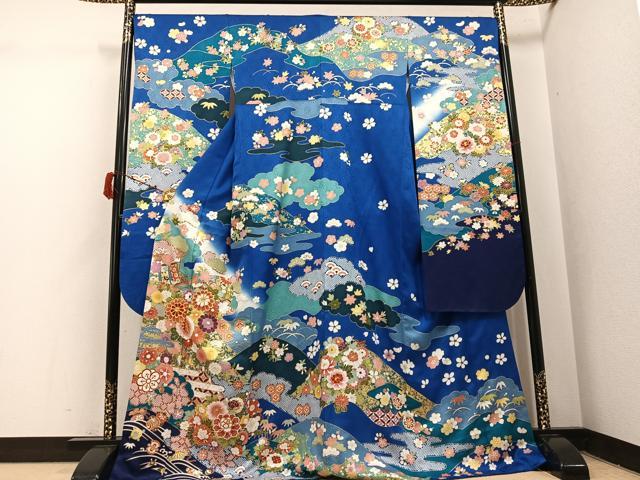 平和屋着物●豪華振袖 駒刺繍 風景草花文 暈し染め 金彩 正絹 逸品 AABJ1307ph