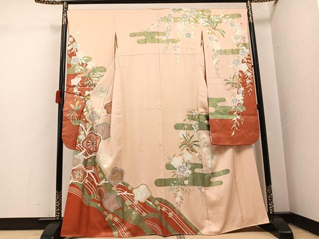 平和屋着物●豪華振袖 エ霞草花文 金銀彩 正絹 逸品 AABJ1309ph