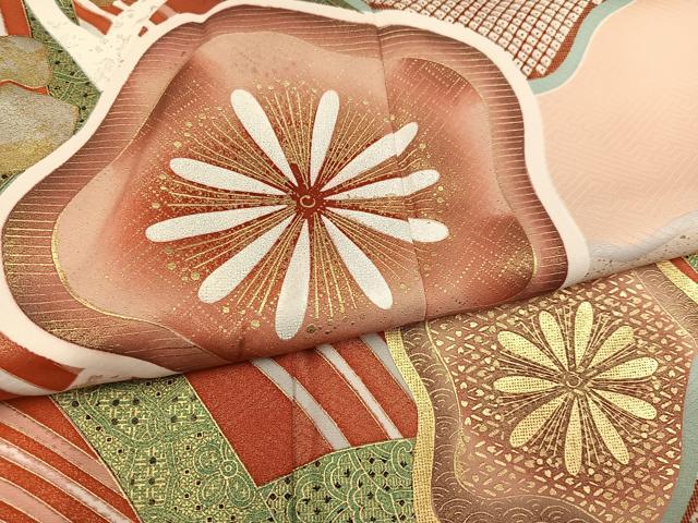 平和屋着物●豪華振袖 エ霞草花文 金銀彩 正絹 逸品 AABJ1309ph
