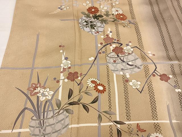 平和屋着物●訪問着 駒刺繍 花籠文 暈し染め 金彩 鈴乃屋扱い 正絹 逸品 未使用 AABJ1313ph