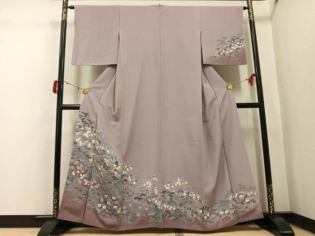 平和屋着物●訪問着 友禅 松竹梅 風景草花文 暈し染め さが美扱い 正絹 逸品 未使用 AABJ1314ph