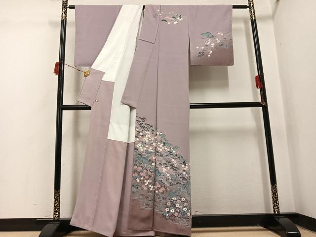 平和屋着物●訪問着 友禅 松竹梅 風景草花文 暈し染め さが美扱い 正絹 逸品 未使用 AABJ1314ph