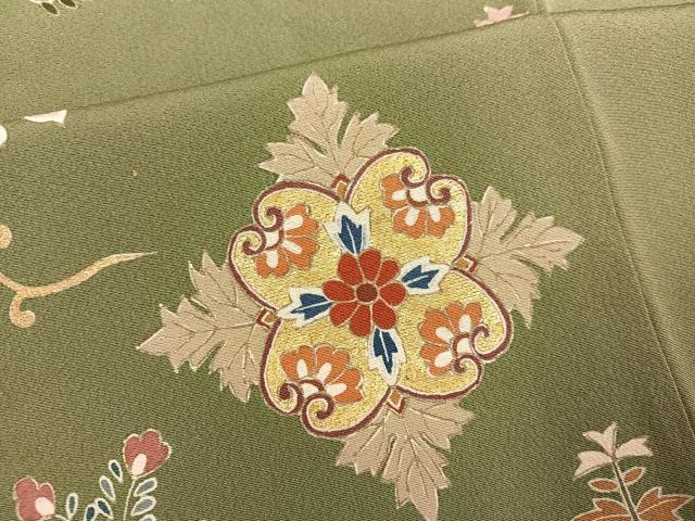 平和屋着物●日本工芸会正会員 生駒暉夫 訪問着 花鳥文 琵琶湖 金彩 浜ちりめん 反端付き 正絹 逸品 AABJ1315ph