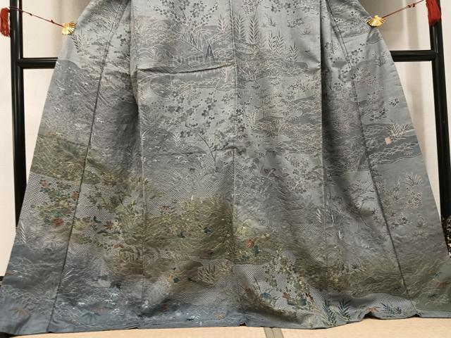 平和屋着物●小林文次郎 訪問着 中国三大刺繍 汕頭刺繍 スワトウ刺繍 紬地 松竹梅風景草花文 ますいわ屋扱い 正絹 逸品 AABJ1316ph