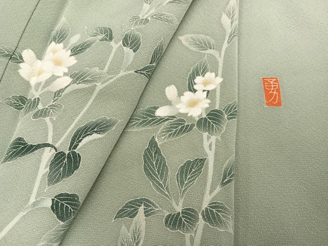 平和屋着物●訪問着 友禅 作家物 枝花文 暈し染め 正絹 逸品 AABJ1318ph
