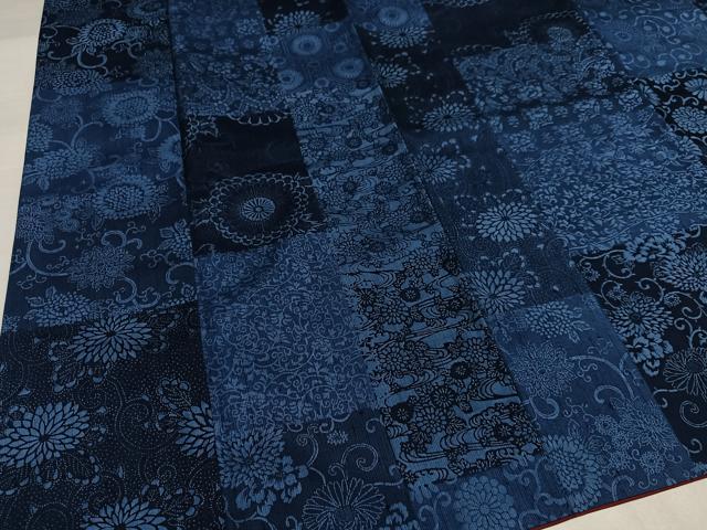平和屋着物●上質な小紋 紬地 本藍 花唐草文 正絹 逸品 AABJ1319ph