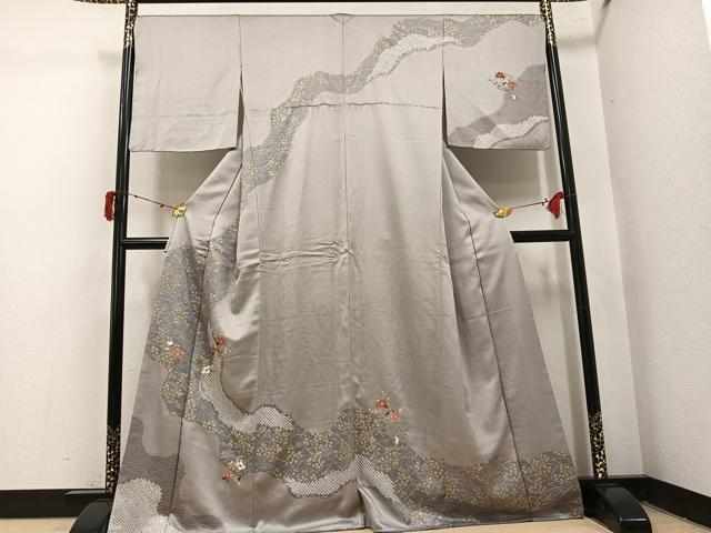 平和屋着物●訪問着 絞り 刺繍 枝花文 金彩 正絹 逸品 AABJ1325ph