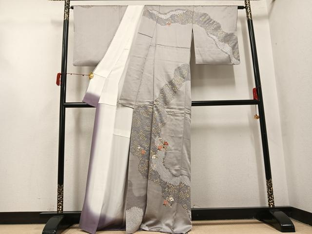 平和屋着物●訪問着 絞り 刺繍 枝花文 金彩 正絹 逸品 AABJ1325ph