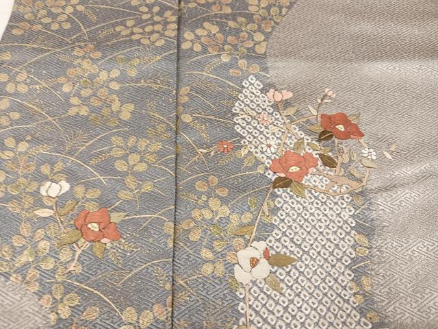 平和屋着物●訪問着 絞り 刺繍 枝花文 金彩 正絹 逸品 AABJ1325ph