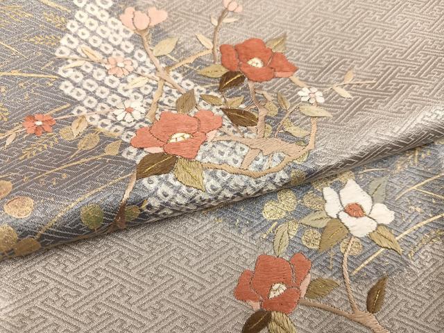 平和屋着物●訪問着 絞り 刺繍 枝花文 金彩 正絹 逸品 AABJ1325ph