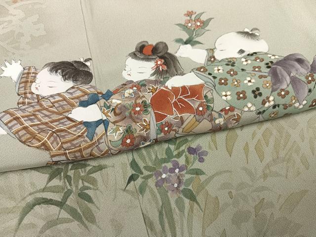平和屋着物●訪問着 作家物 峰雲 手描き 童子遊び 正絹 逸品 AABJ1328ph