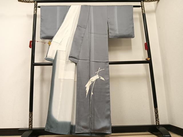 平和屋着物●訪問着 手描き 抽象文様 銀彩 正絹 逸品 AABJ1329ph