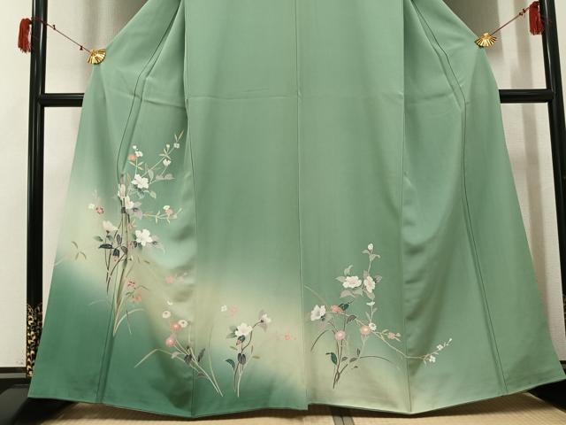 平和屋着物●訪問着 友禅 枝花文 暈し染め 正絹 逸品 AABJ1336ph